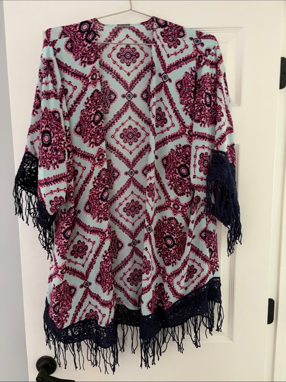 Charlotte Russe Aqua & Pink Printed Kimono Top